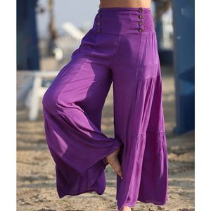 Ananda's Collection Purple Button-Accent Tiered Palazzo Pants Size XL